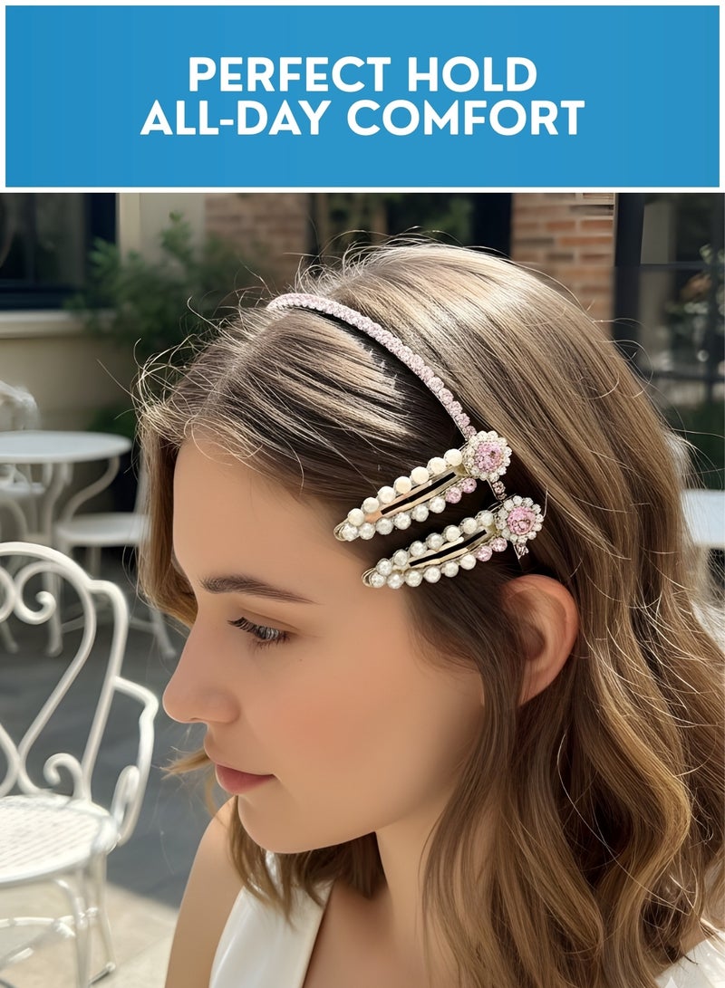 طوق رأس مرصع بأحجار الراين للنساء مع مشابك شعر كريستالية متناسقة - طقم إكسسوارات شعر للعرائس والحفلات، طوق شعر فاخر لحفلات الزفاف، إكسسوارات شعر فاخرة - Image 2